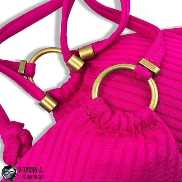 VITAMIN A SWIM BIKINI SET : MAGENTA COSMO TRIANGLE TOP + TURQUOISE MIDORI BOTTOM - Picture 5 of 16